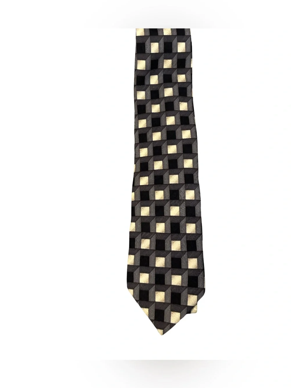 Classic Vintage Retro Italian Office-Core Geometric Black and Cream Men's Tie